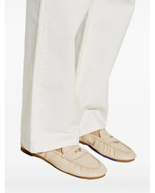Burberry White Fawn Ruched Leather Ballet Flats