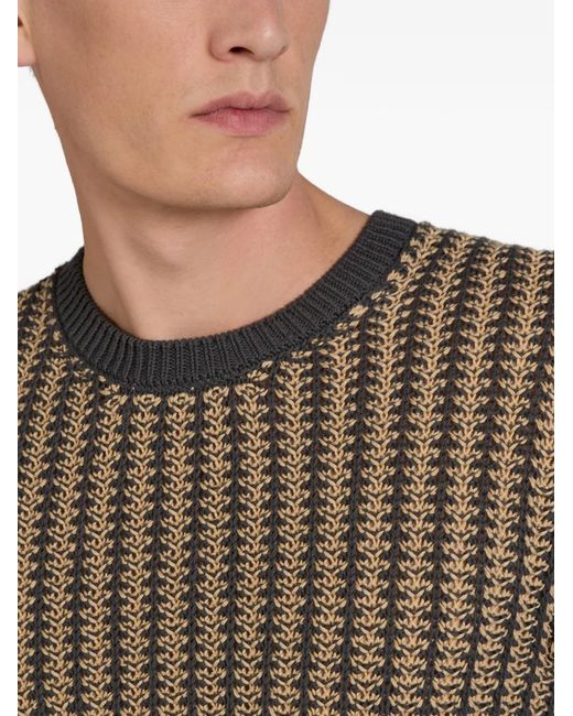 Zanone Brown Pull Côtelé À Col Rond for men