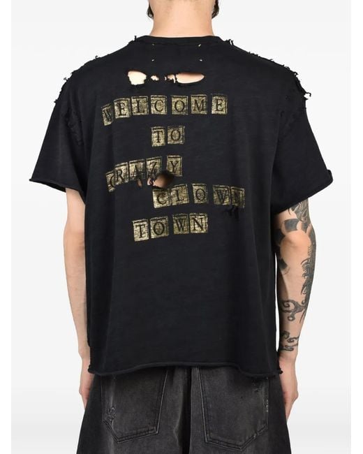 Crazy Clown L.A. Black Distressed Graphic-Print T-Shirt for men