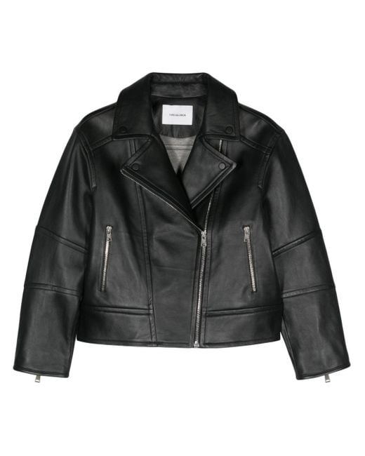Yves Salomon Black Leather Biker Jacket