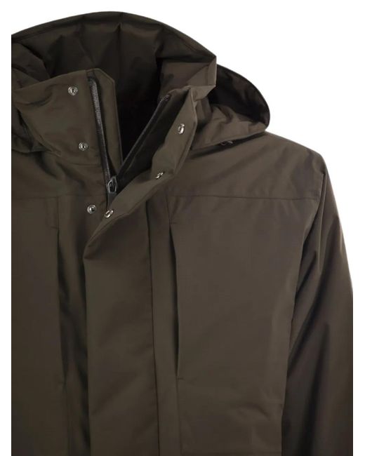 Herno Brown Hooded Concelaed-Fastening Parka for men