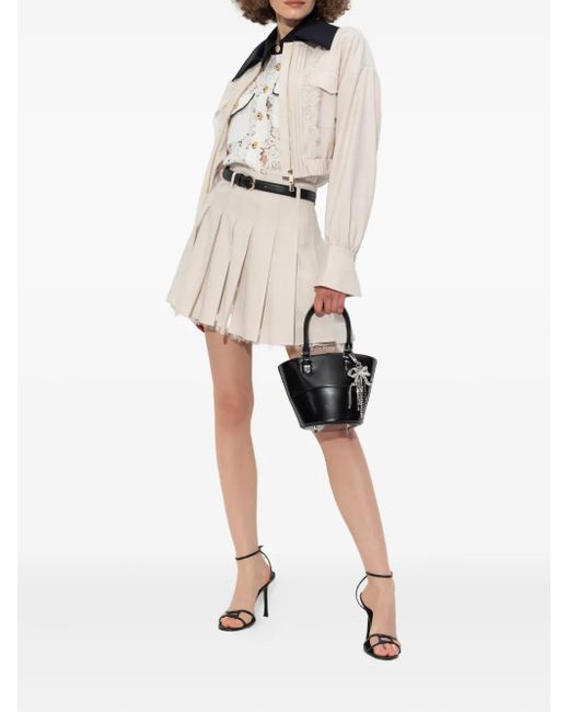 Self-Portrait White Lace-Trimmed Zip-Front Jacket