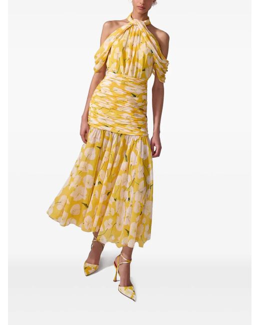 Carolina Herrera フローラル シフォンスカート Yellow