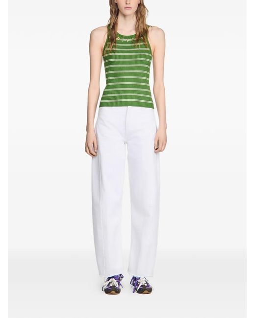 Sandro Green Striped Charm-Embellished Top