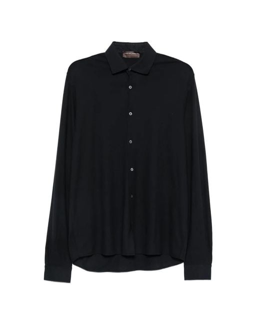 FILIPPO DE LAURENTIIS Black Button-Fastening Curved-Hem Shirt for men