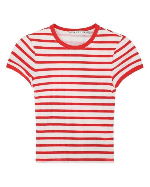 Alice + Olivia Red Tess Striped T-shirt