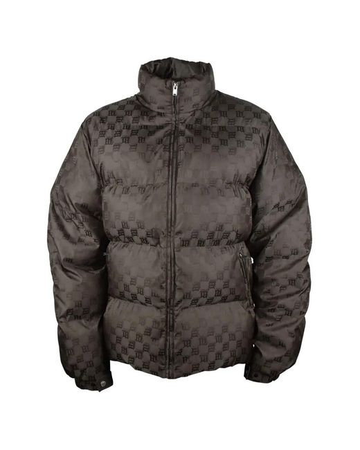 M I S B H V Gray Monogram-Pattern Quilted Down Jacket for men