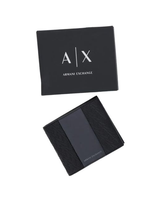 ARMANI EXCHANGE Black Monogram-Pattern Bifold Wallet for men