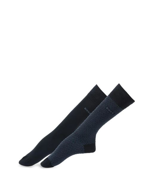 Boss Blue Patterned Socks (Set Of Two) for men