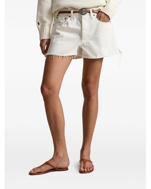 Polo Ralph Lauren White Raw-Cut Denim Shorts