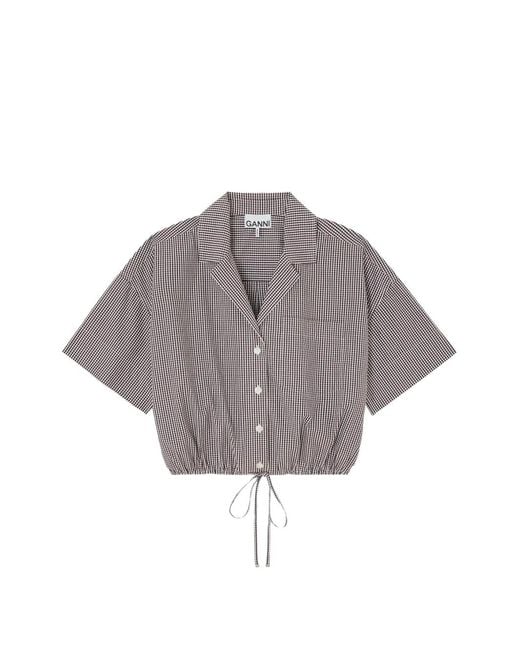 Ganni Gray Check Cropped Shirt