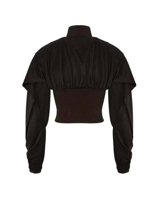 SRVC Studio Black Dbl Ruched Cropped Track Jacket