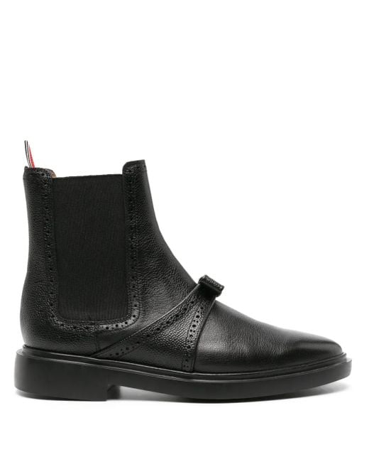 Thom Browne Black Bow-Detailing Leather Chelsea Boots