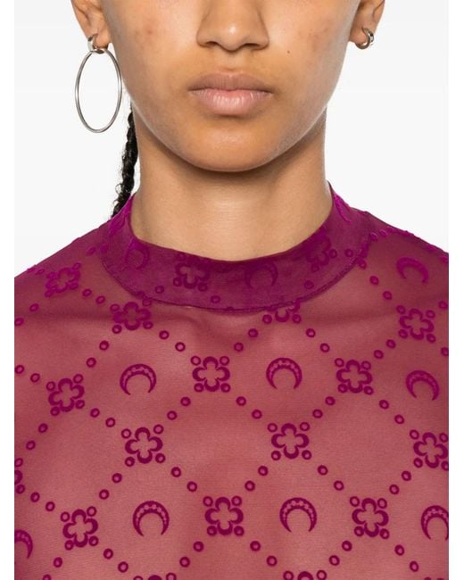 MARINE SERRE Pink Moonogram Mesh Top