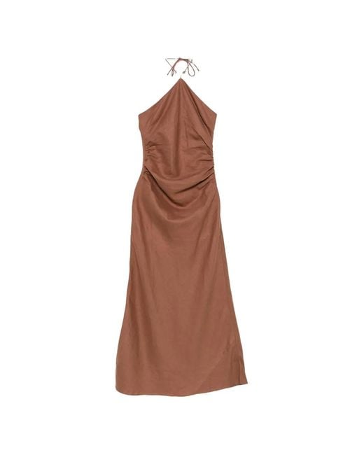 Faithfull The Brand Brown Natalia Beaded-Halterneck Midi Dress