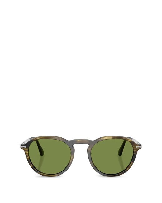 Persol Green Striped Round-Frame Sunglasses