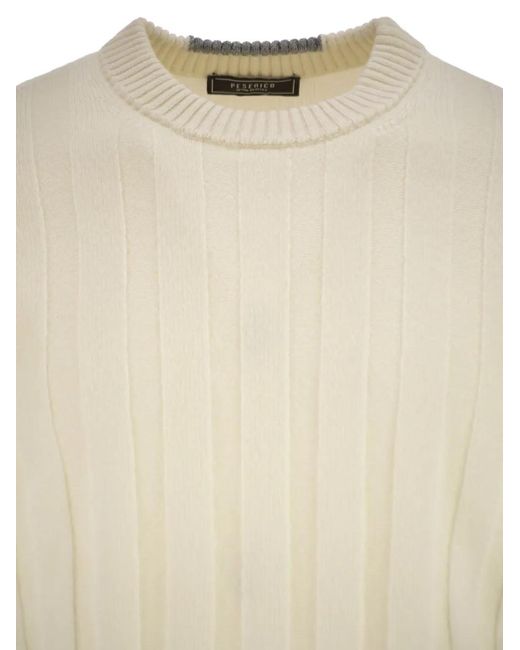Peserico White Ribbed-Knit Crew-Neck Jumper for men