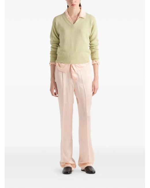 Prada Green V-Neck Ribbed Sweater