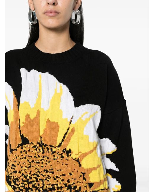 MSGM Black Floral-Intarsia-Knit Jumper
