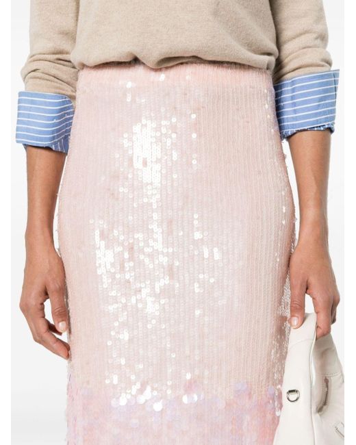 P.A.R.O.S.H. Pink Sequinned Midi Skirt