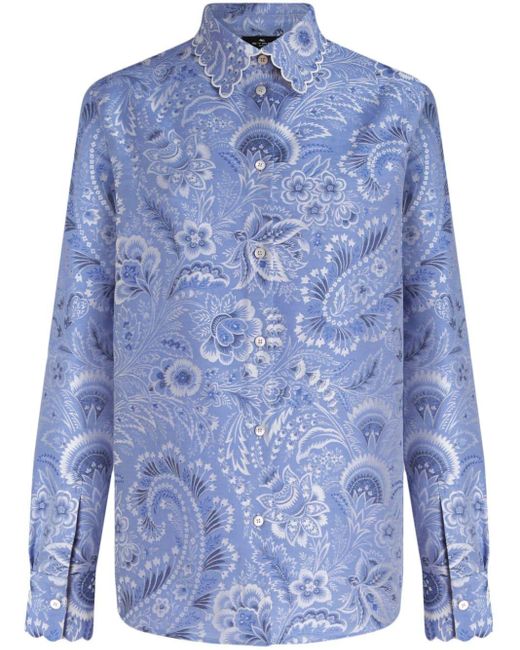 Etro Blue Paisley-print Poplin Shirt
