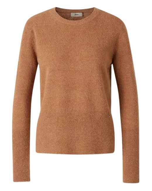Herno Brown Ribbed-Cuff Crew-Neck Sweater