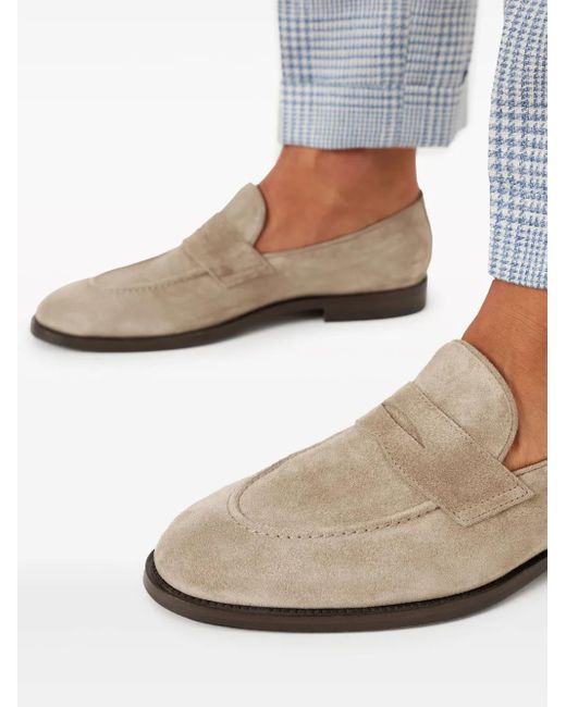 Brunello Cucinelli Brown Suede Penny Loafers for men