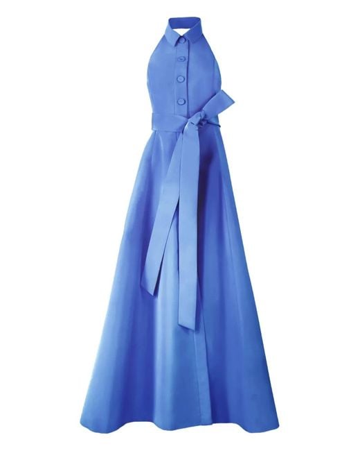 Carolina Herrera Blue Halterneck Gown With Sash