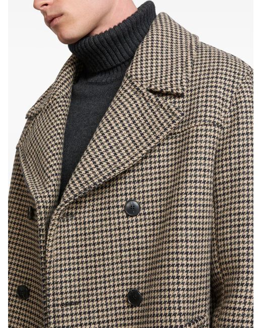 Yves Salomon Natural Houndstooth-Pattern Double-Breasted Coat for men