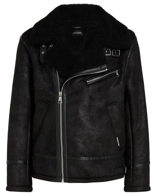 Karl Lagerfeld Black Faux-Leather Biker Jacket for men