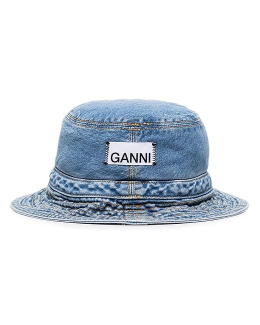 Ganni Blue Logo-appliqued Denim Bucket Hat