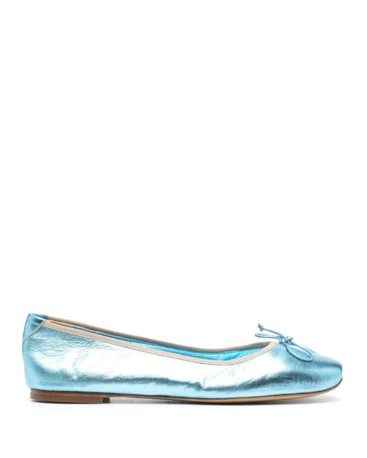 Casadei Blue Metallic Leather Ballerina Shoes