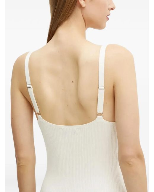 Morgan White Split Ribbed Midi Dress