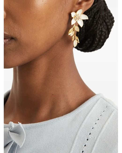Oscar de la Renta Metallic Flower-Leaf Crystal-Embellished Earrings