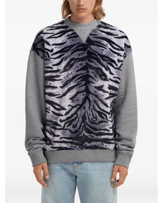 Roberto Cavalli Gray Zebra-Print Sweatshirt for men