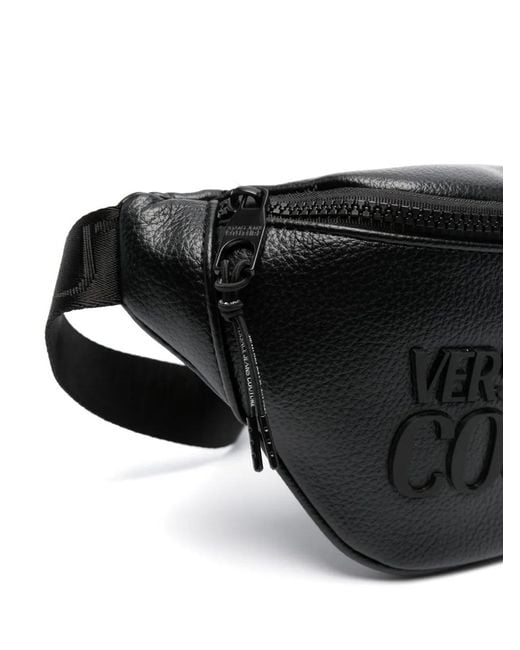 Versace Jeans Couture Black Logo-Lettering Grained Belt Bag