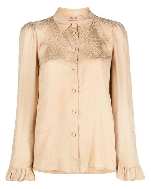 Twinset Natural Animal-Print Ruffle-Cuffs Shirt