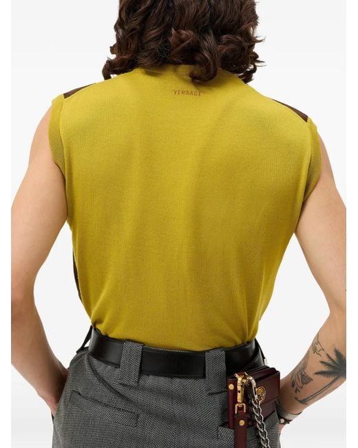 Versace Yellow Intarsia-Wool & Leather Patchwork Vest for men