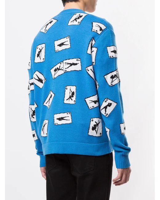 Amiri Blue Intarsia Cashmere And Wool-blend Cardigan for men