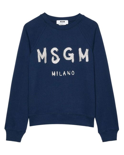 MSGM Blue Logo-Print Cotton Sweatshirt