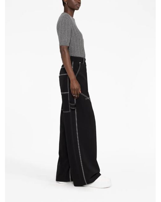 Stella McCartney Black Contrast-Stitch Wide-Leg Trousers