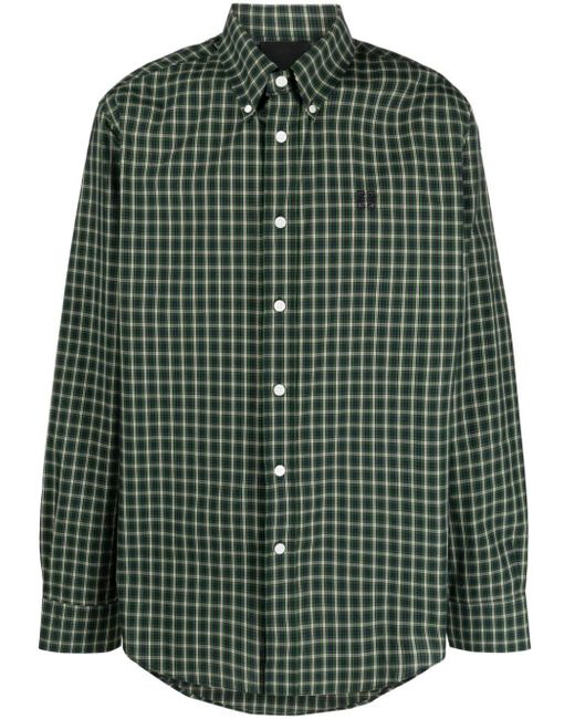 Givenchy Green 4g Motif-embroidered Checked Shirt for men