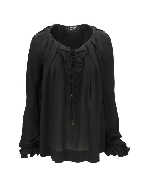 Tom Ford Black Blouse Lacée À Volants