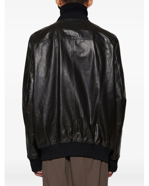 Rick Owens Black Zip-Up Leather Jacket for men