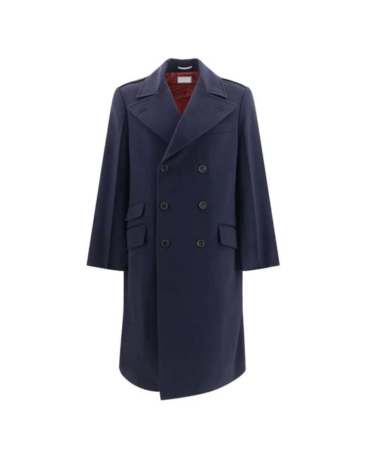 Brunello Cucinelli Blue Double-Breasted Wool Coat for men