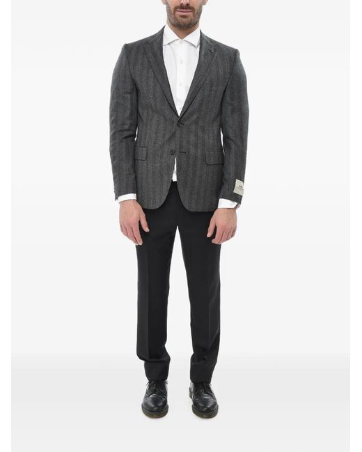 Corneliani Gray Herringbone-Pattern Wool Blazer for men