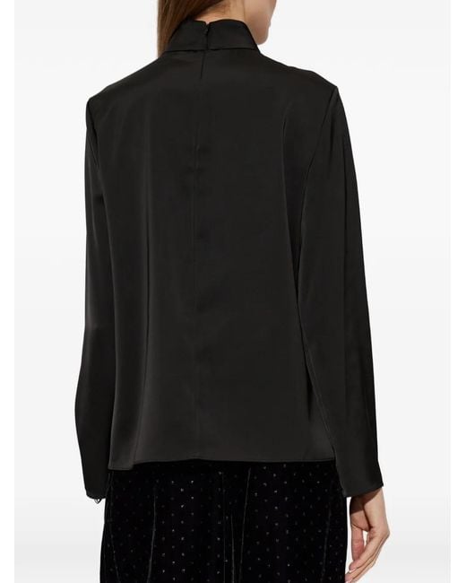 Emporio Armani Black Satin Pussy-Bow Top