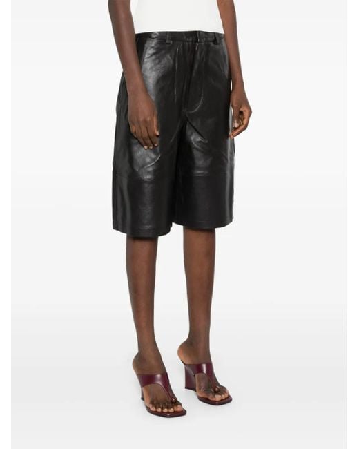Frankie Shop Gray Olivia Panelled Leather Shorts