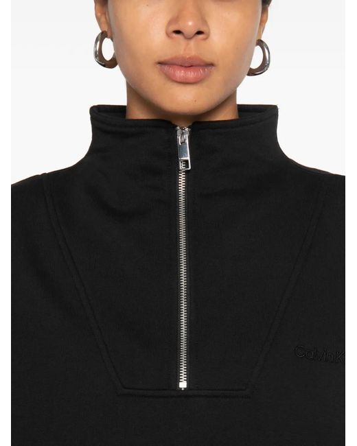 Calvin Klein Black Half-Zip Logo-Embroidered Sweater