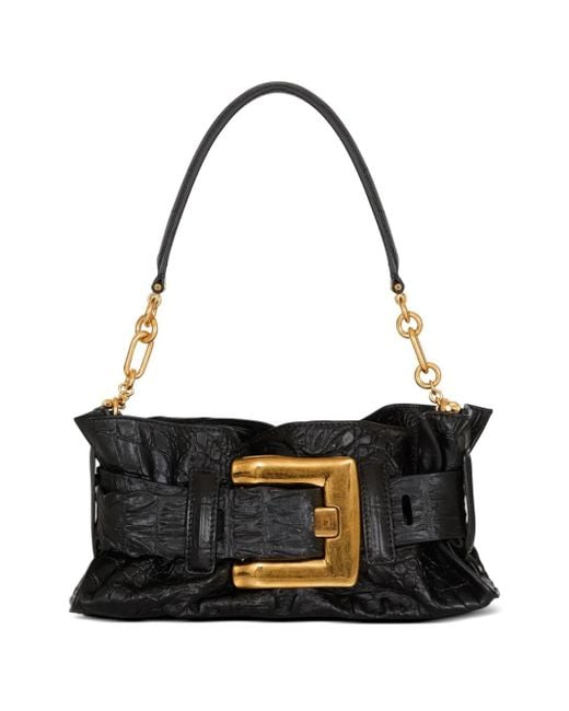 Balmain Anthem Mini-Clutch Met Krokodillen-Reliëf En Gesp in het Black